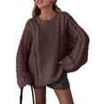 thumbnail image 1 of Cable Knit Oversized Sweaters Womens Cozy Pullover Sweater Fall Winter Clothes Brown S, 1 of 7