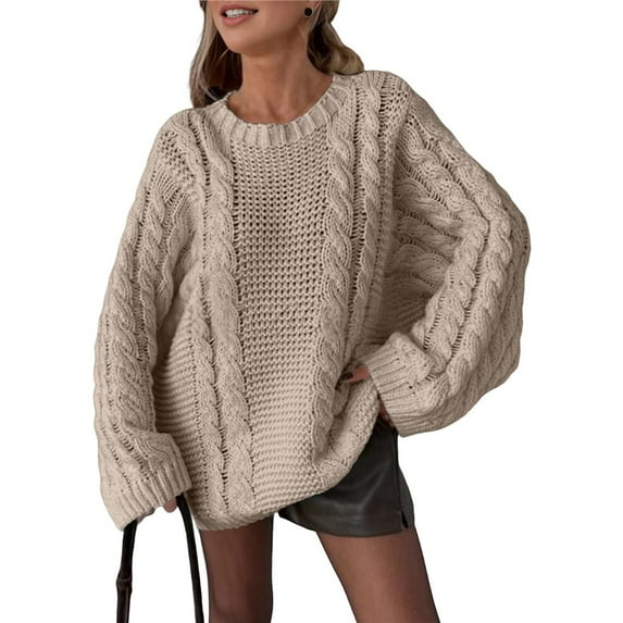 Cable Knit Oversized Sweaters Womens Cozy Pullover Sweater Fall Winter Clothes Camel Color S