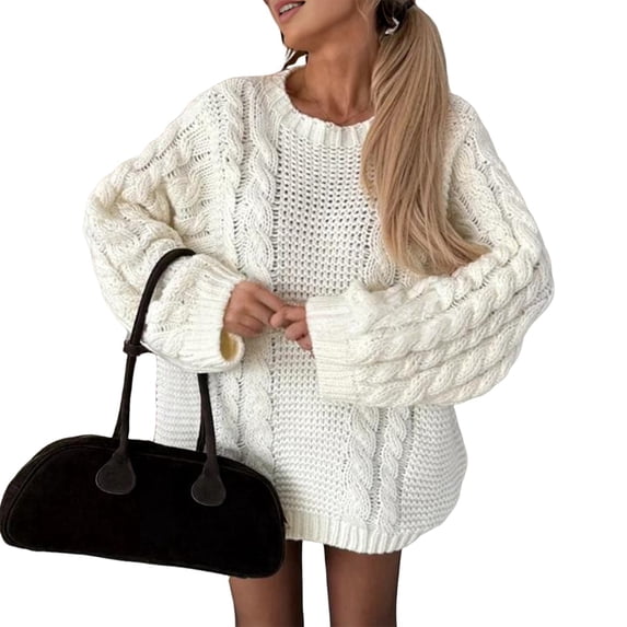Cable Knit Oversized Sweaters Womens Cozy Pullover Sweater Fall Winter Clothes Cream White L