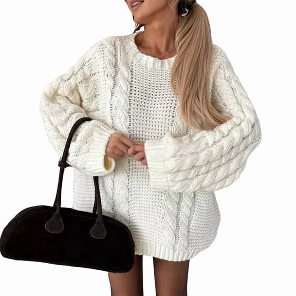 Cable Knit Oversized Sweaters Womens Cozy Pullover Sweater Fall Winter Clothes Cream White S