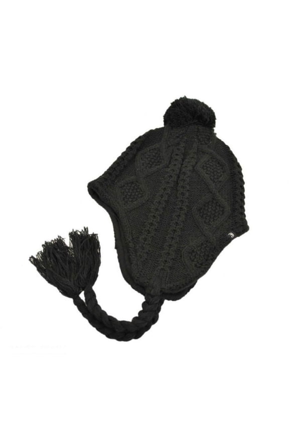 Cable Knit Peruvian Beanie Hat - ONE SIZE FITS MOST - Black