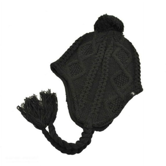 Cable Knit Peruvian Beanie Hat - ONE SIZE FITS MOST - Black