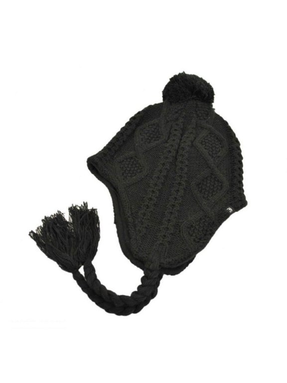 Cable Knit Peruvian Beanie Hat - ONE SIZE FITS MOST - Black