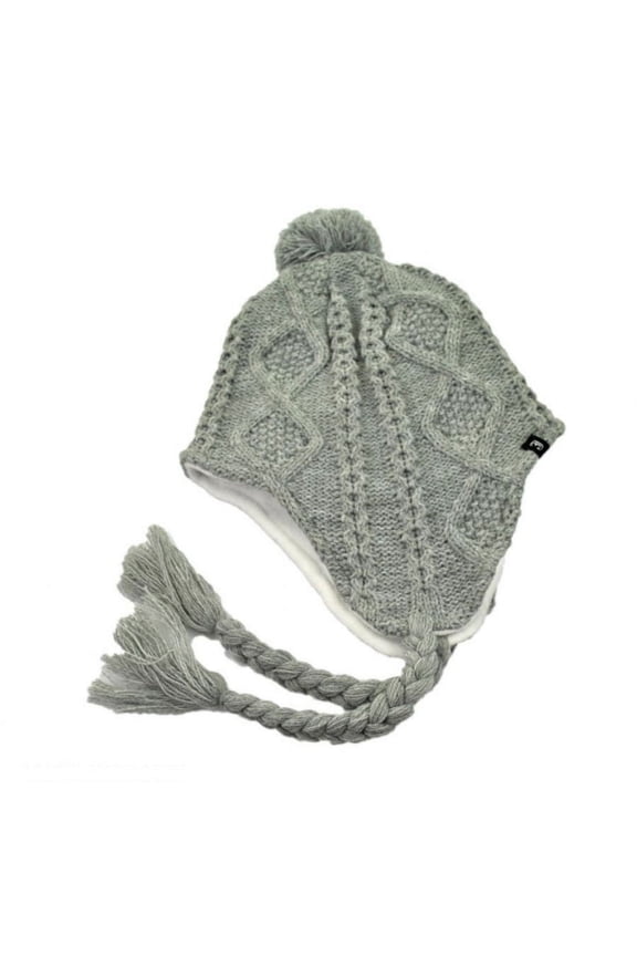 Cable Knit Peruvian Beanie Hat - ONE SIZE FITS MOST - Light Gray