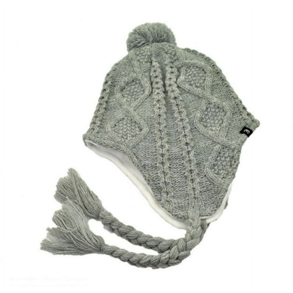 Cable Knit Peruvian Beanie Hat - ONE SIZE FITS MOST - Light Gray