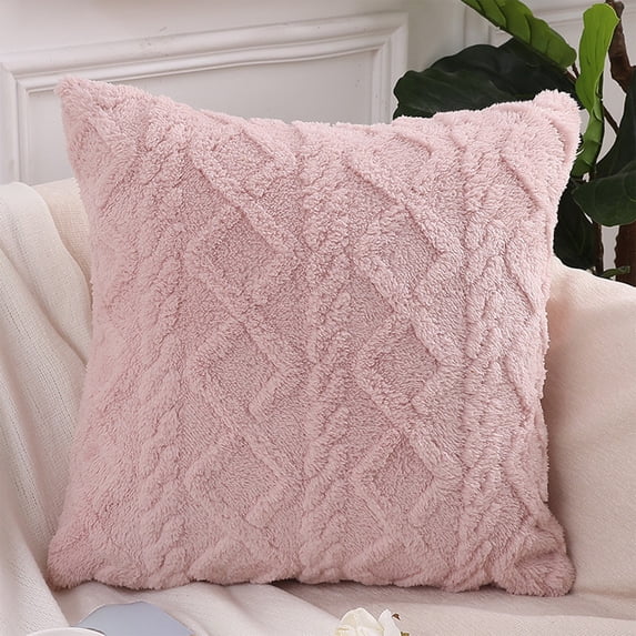 Cable Knit Plush Throw Pillow Cover 18x18 Inch,Soft Fuzzy Faux Fur Textured Decorative Pillowcase,Cozy Boho Square Cushion Case for Sofa Couch Bed Bedroom Living Room Fall Winter Home Decor