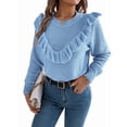 thumbnail image 1 of Cable Knit Striped Sweater for Women Crew Neck Oversized Long Sleeve Pullover Fall Winter Sweater Blue M, 1 of 8