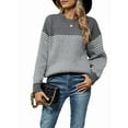 thumbnail image 1 of Cable Knit Striped Sweater for Women Crew Neck Oversized Long Sleeve Pullover Fall Winter Sweater Grey XL, 1 of 8