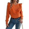 thumbnail image 1 of Cable Knit Striped Sweater for Women Crew Neck Oversized Long Sleeve Pullover Fall Winter Sweater Orange Color S, 1 of 10