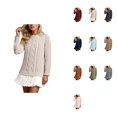 thumbnail image 1 of Cable Knit Sweater Dress Women's Crewneck Long Sleeve Pleated Patchwork Tunic Top with Skirt Hem Casual Fall Fashion Daily Wear Outfit, 1 of 4