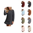 thumbnail image 1 of Cable Knit Sweater Dress Women's Crewneck Long Sleeve Pleated Patchwork Tunic Top with Skirt Hem Casual Fall Fashion Daily Wear Outfit, 1 of 4