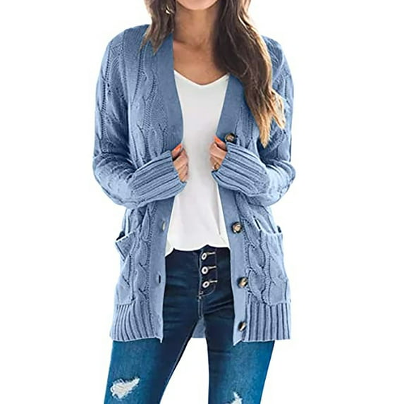 Cable Knit Sweater Outerwear for Women 2023 Open Front Cardigan Twist Comfy Warm Loose Boyfriend Sytle Long Sleeve Button Down Fall Winter Coat with Pockets Plus Size S-5XL