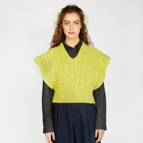 Cable Knit Sweater Vest, Chartreuse Made By IrelandsEye- Size Small