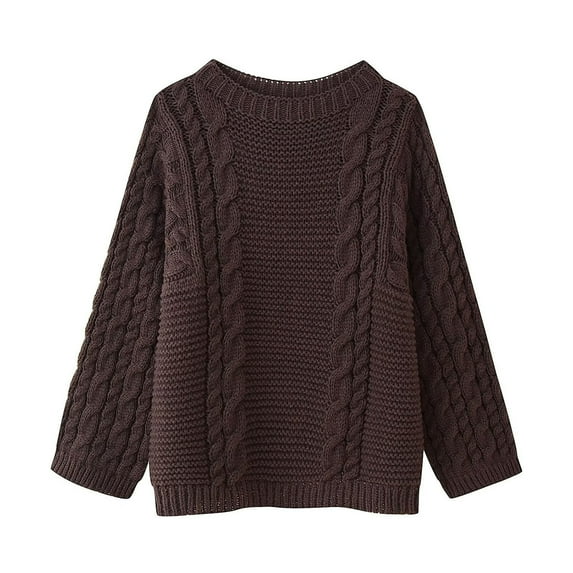 Cable Knit Sweater Women Sevevn Women's Cable Knitted Sweater Casual Solid Color Round Neck Long Sleeved Pullover Sweater Top