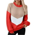 thumbnail image 1 of Cable Knit Sweater Women Sevevn Women's Casual Round Neck Long Sleeve Sweater Knitted Color Contrast Loose Blouse, 1 of 9