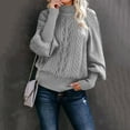 thumbnail image 1 of Cable Knit Sweater for Women High Neck Lightweight Sweaters Loose Solid Color Fall Long Sleeve Pullovers Top Winter Clothes, 1 of 6