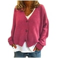 thumbnail image 1 of Cable Knit Sweater for Women Long Sleeve V Neck Button Up Cardigan Coat Hot Pink XL, 1 of 4
