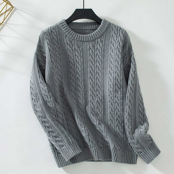 Cable Knit Sweater for Women Loose Comfortable Crew Neck Sweaters Ripple Pattern Solid Color Fall Long Sleeve Pullovers Top Winter Clothes