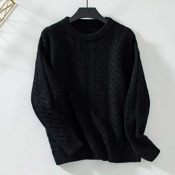 Cable Knit Sweater for Women Loose Comfortable Crew Neck Sweaters Ripple Pattern Solid Color Fall Long Sleeve Pullovers Top Winter Clothes
