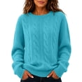 thumbnail image 1 of Cable Knit Sweaters for Women Fall Winter Retro Casual Soft Crewneck Plain Pullover Ladies Long Sleeve Tops (L, Sky Blue), 1 of 7