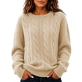 thumbnail image 1 of Cable Knit Sweaters for Women Fall Winter Retro Casual Soft Crewneck Plain Pullover Ladies Long Sleeve Tops (S, Beige), 1 of 7