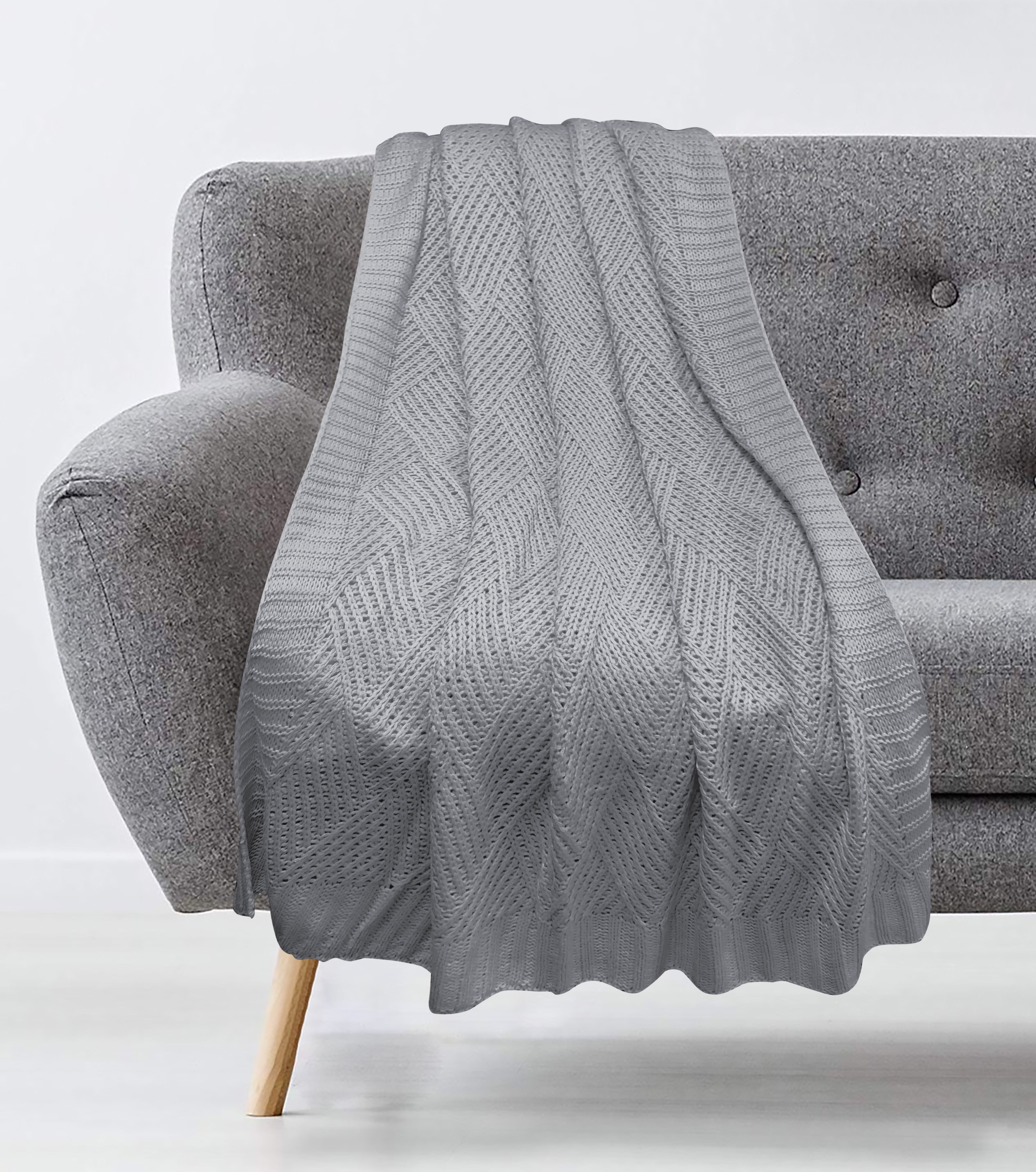 Cable Knit Throw Diamond Grey 50x60
