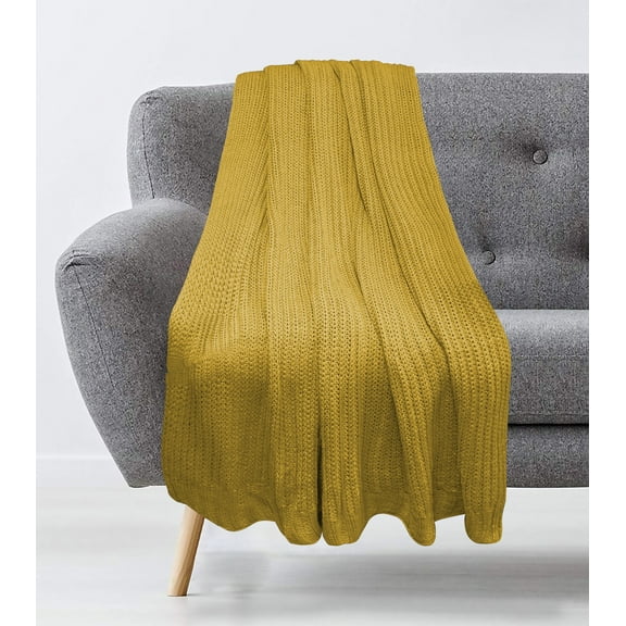 Cable Knit Throw Stripe Dark Yellow 50x60