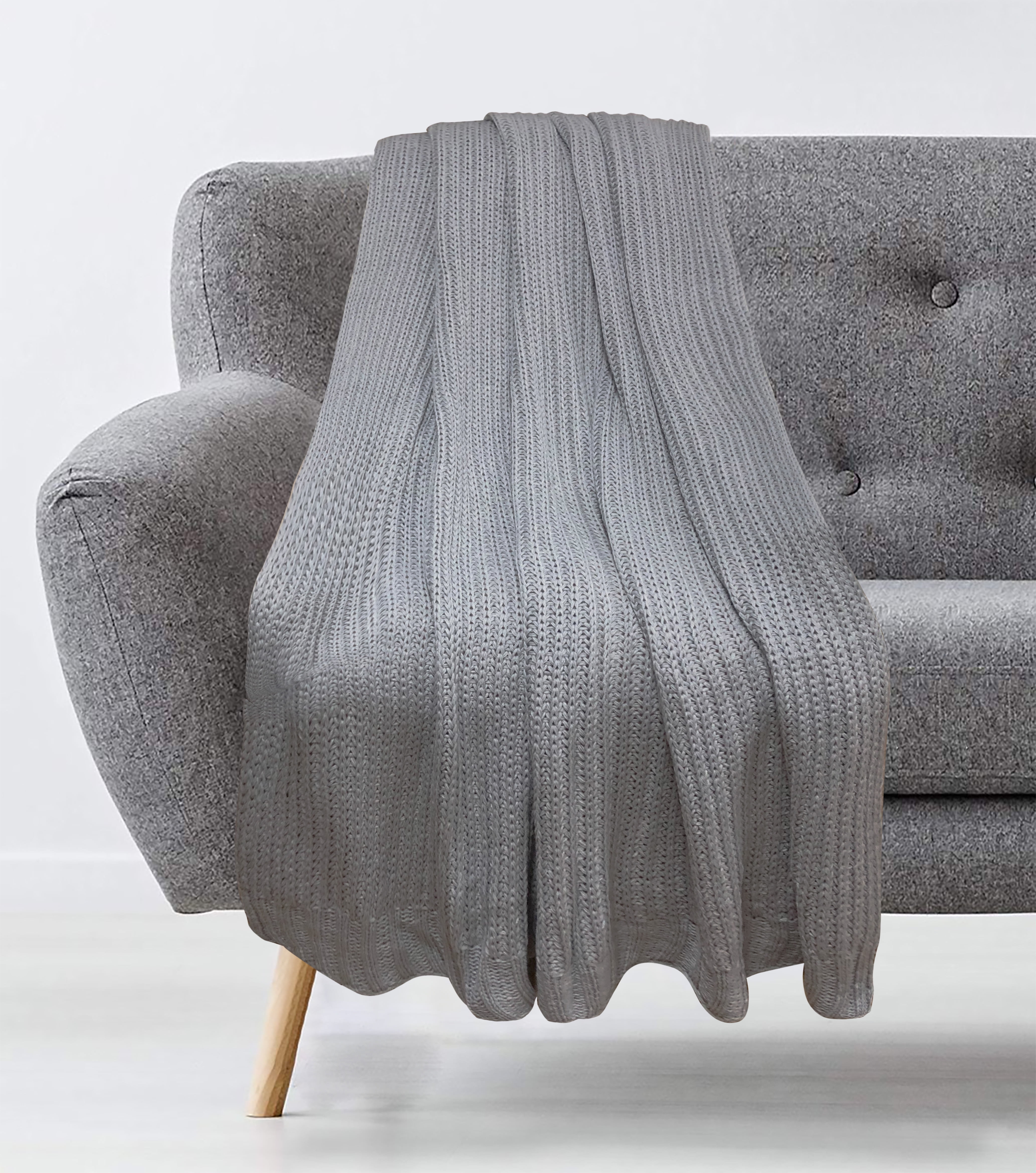 Cable Knit Throw Stripe Grey 50x60 inches