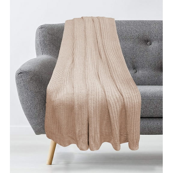 Cable Knit Throw Stripe Light Pink 50x60