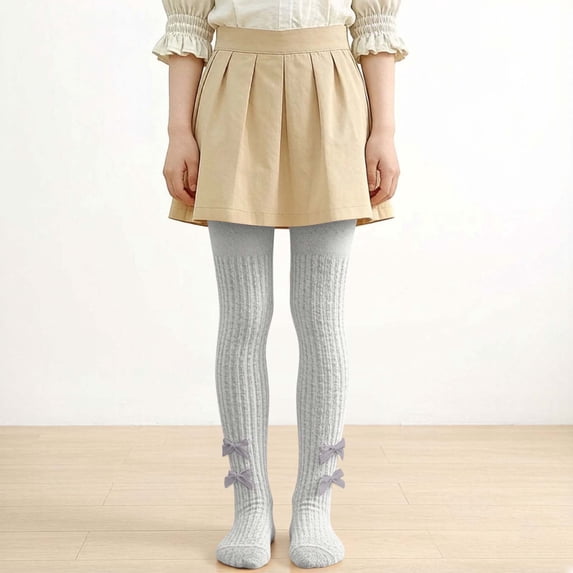 Cable Knit Tights for Kids Girls, Gray, Soft Stretchy Opaque Footed with Bow Detail,Size 1-2T