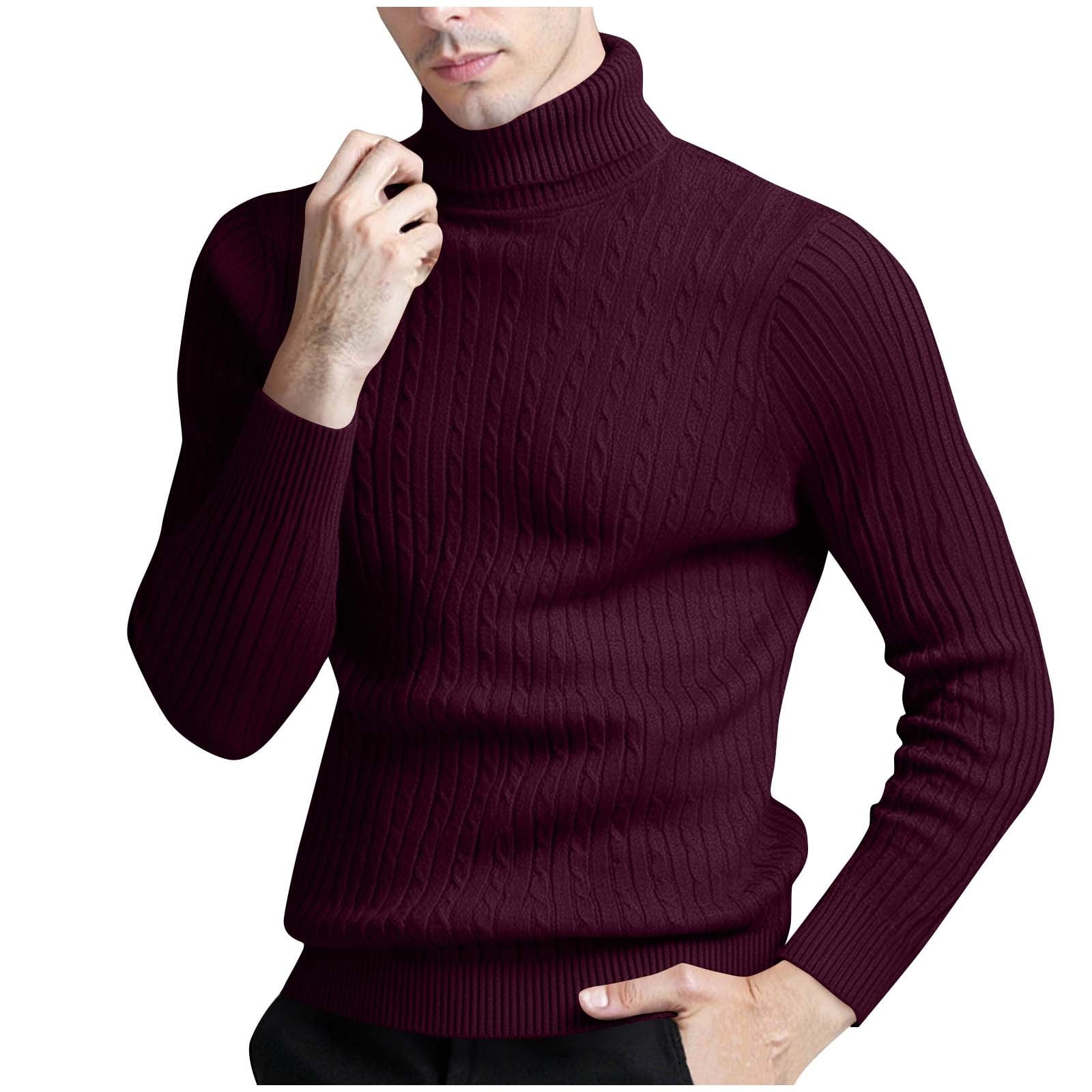 Simple Dark Gray Cozy Cotton Cable Knit Men Sweaters Turtleneck Winter RJ043 main image 1