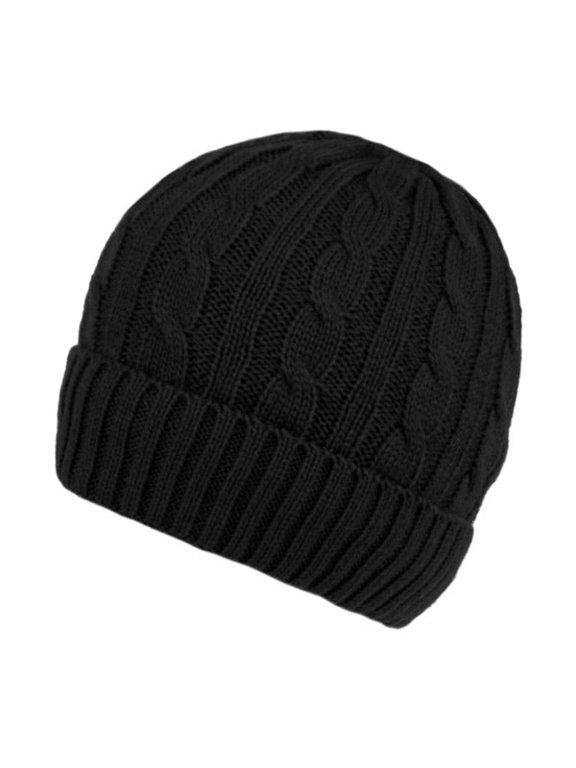 Cable Knit Winter Beanie Hat Roll up Cuffed Skull Cap with Fleece Lining