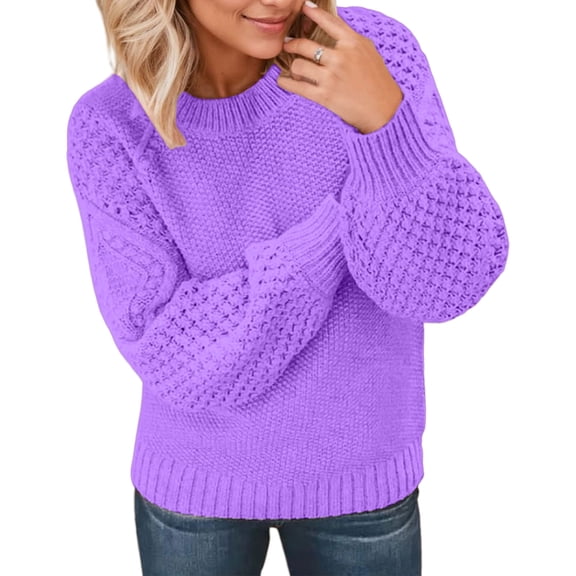 Cable Knit Womens Sweater Oversized Long Sleeve Crewneck Casual Comfortable Polyester Top All Season