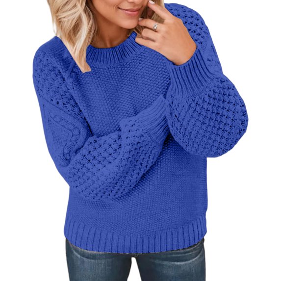 Cable Knit Womens Sweater Oversized Long Sleeve Crewneck Casual Comfortable Polyester Top All Season