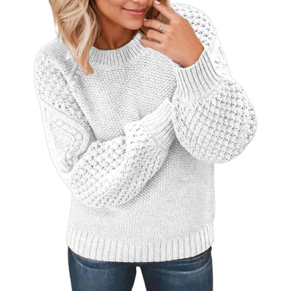 Cable Knit Womens Sweater Oversized Long Sleeve Crewneck Casual Comfortable Polyester Top All Season