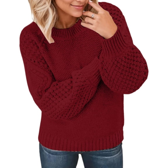 Cable Knit Womens Sweater Oversized Long Sleeve Crewneck Casual Comfortable Polyester Top All Season