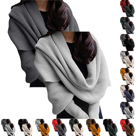 Cable Knit Wrap Top for Women Short Sweater Style with Scarf Sleeves