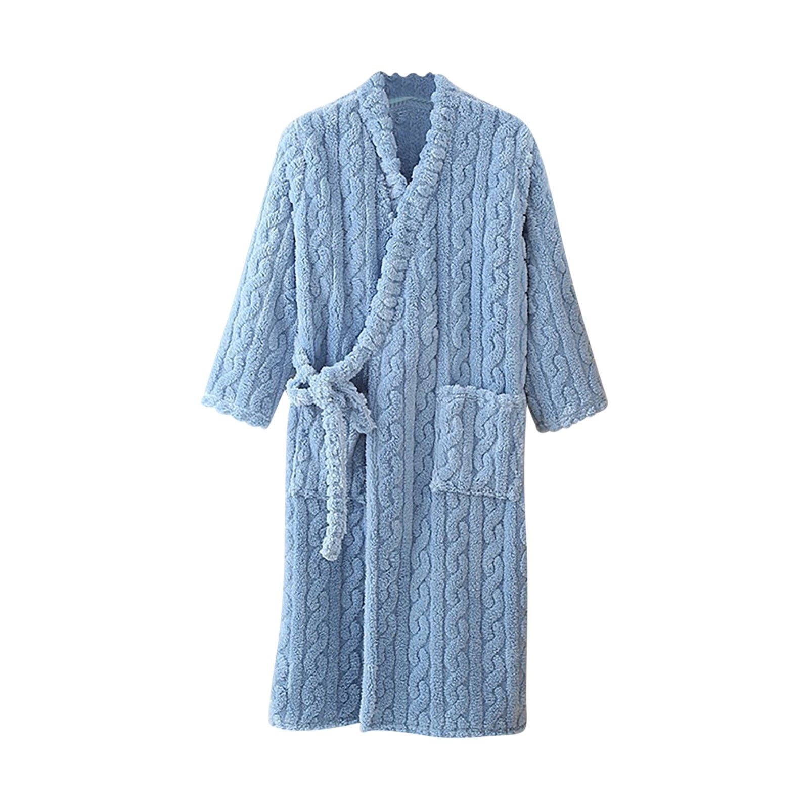 Cable Knitted Sweater Pajama Bathrobe Women Shawl Collar Cardigan Long Sleeve Plush Warm Pockets Cozy Maxi Bath Robe (XX-Large, Gray)