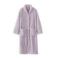 thumbnail image 1 of Cable Knitted Sweater Pajama Bathrobe Women Shawl Collar Cardigan Long Sleeve Plush Warm Pockets Cozy Maxi Bath Robe (Large, Purple), 1 of 6