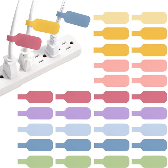Cable Labels - Medium, Macaron (30-Pack) - Write On Cord Tags for Wire Management and Identification