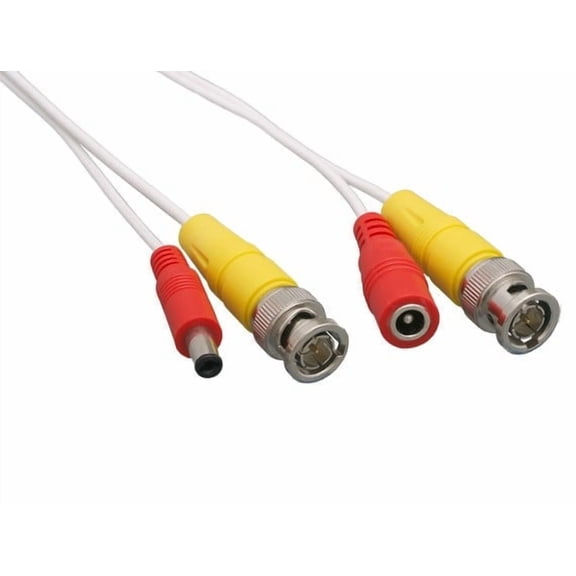 Cable Leader 100ft Video & Power Security Camera Cable, BNC M/M and DC M/F, 28 AWG, White