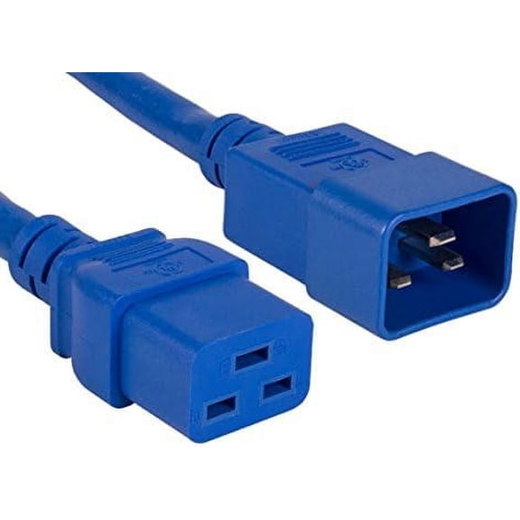 Cable Leader 12 AWG 20A 250V Blue Heavy Duty Power Cord IEC320 C20 to IEC320 C19 UL Listed 2 Foot Blue