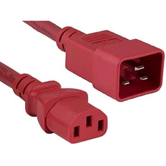 Cable Leader 14 AWG 15A 250V Heavy Duty Power Cord IEC320 C20 to IEC320 C13, 6 ft, Red