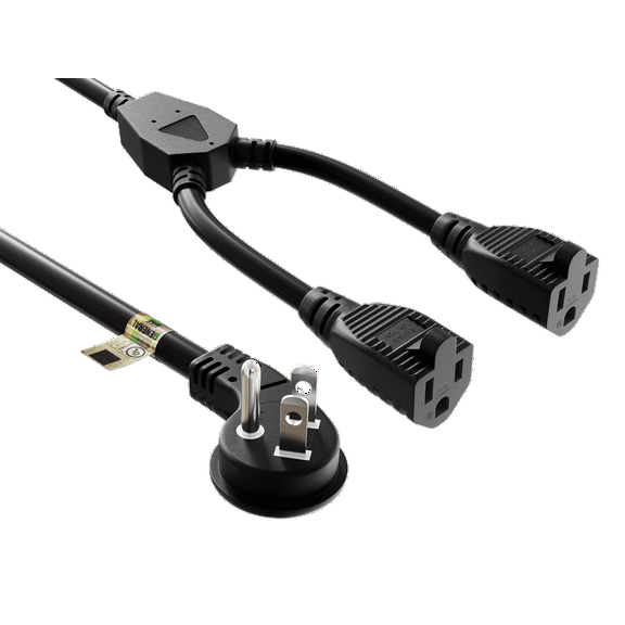 Cable Leader 14in NEMA 5-15P to Dual NEMA 5-15R Low Profile Power Cord Splitter 16AWG