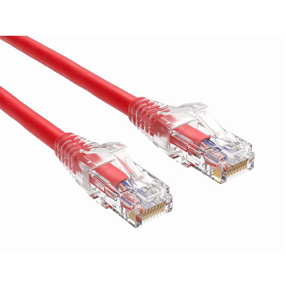 Cable Leader 15ft Cat6 Ethernet Patch Cable with Clear Boot, UTP, Pure Bare Copper, Red