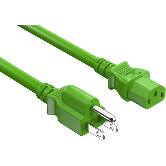Cable Leader 18 AWG Universal Power Cord (IEC320 C13 to NEMA 5-15P), Color UL Listed (3 Foot (1 Pack), Green)