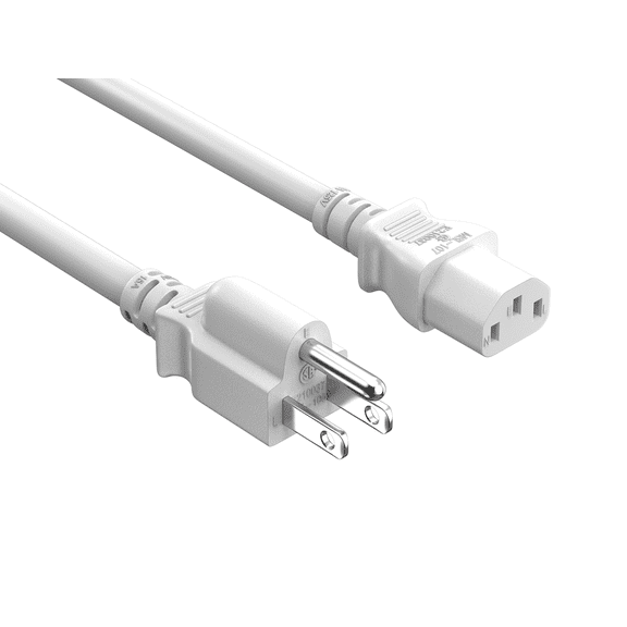 Cable Leader Computer Power Cord 3 ft - White | NEMA 5-15P to IEC 320 C13, 18 AWG, 10A, UL Listed
