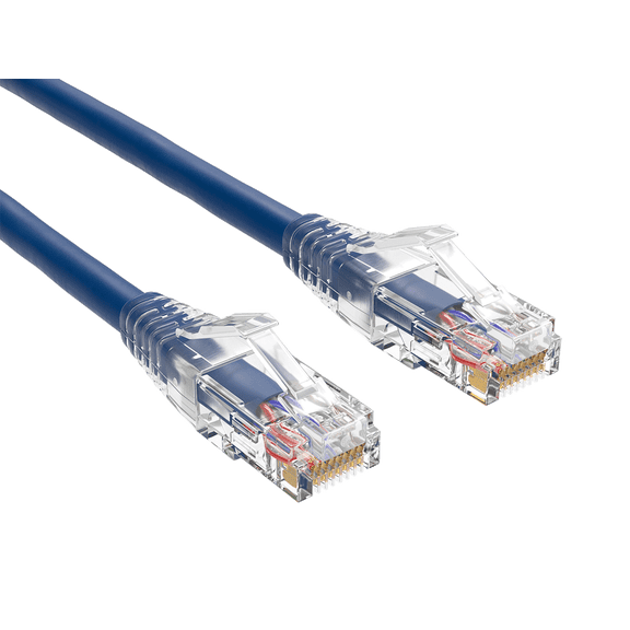 Cable Leader 1ft Cat6 Ethernet Patch Cable with Clear Boot, UTP, Pure Bare Copper, Blue