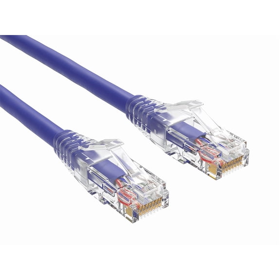 Cable Leader 1ft Cat6 Ethernet Patch Cable with Clear Boot, UTP, Pure Bare Copper, Purple
