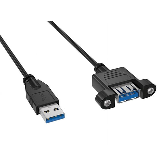 Cable Leader 1ft USB 3.0 Panel Mount Type A to Type A Male to Female Extension Cable, Black
